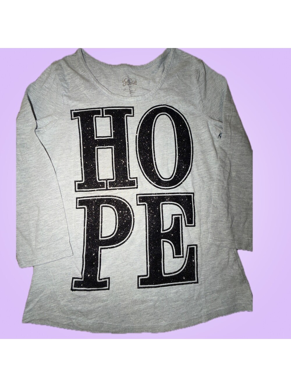 Justice Girls Size 10 Gray Hope Black Glitter Long-Sleeve Shirt